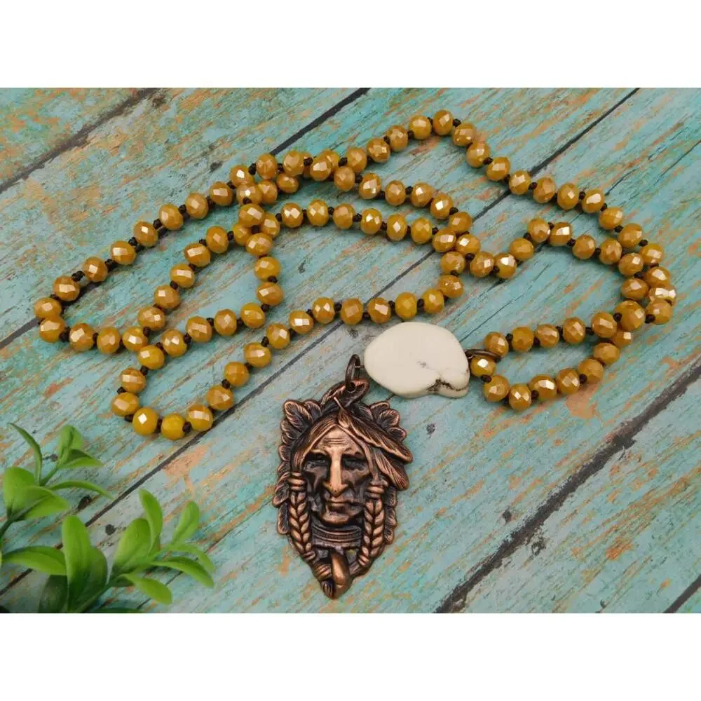 CHIEF PENDANT ON SPARKLE BEAD NECKLACE - Picture 1 of 3